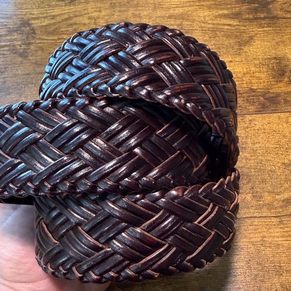 Women Braided Woven Leather Wide Belt XL Dark Brown Silver Buckle Boho 90s Vibes - Picture 6 of 10